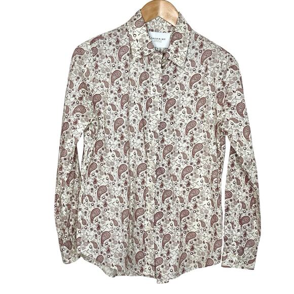 Rochelle Behrens The Shirt Red Cream Paisley Floral Womens M Career Boho Preppy - Picture 1 of 7